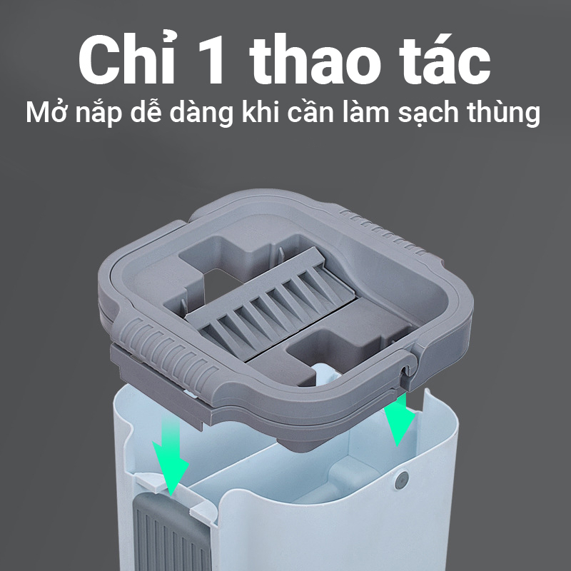 Bộ cây lau nhà cao cấp có thùng 2 ngăn tách nước bẩn, chổi lau nhà tự vắt bảo hành 6 tháng, 2 bông lau