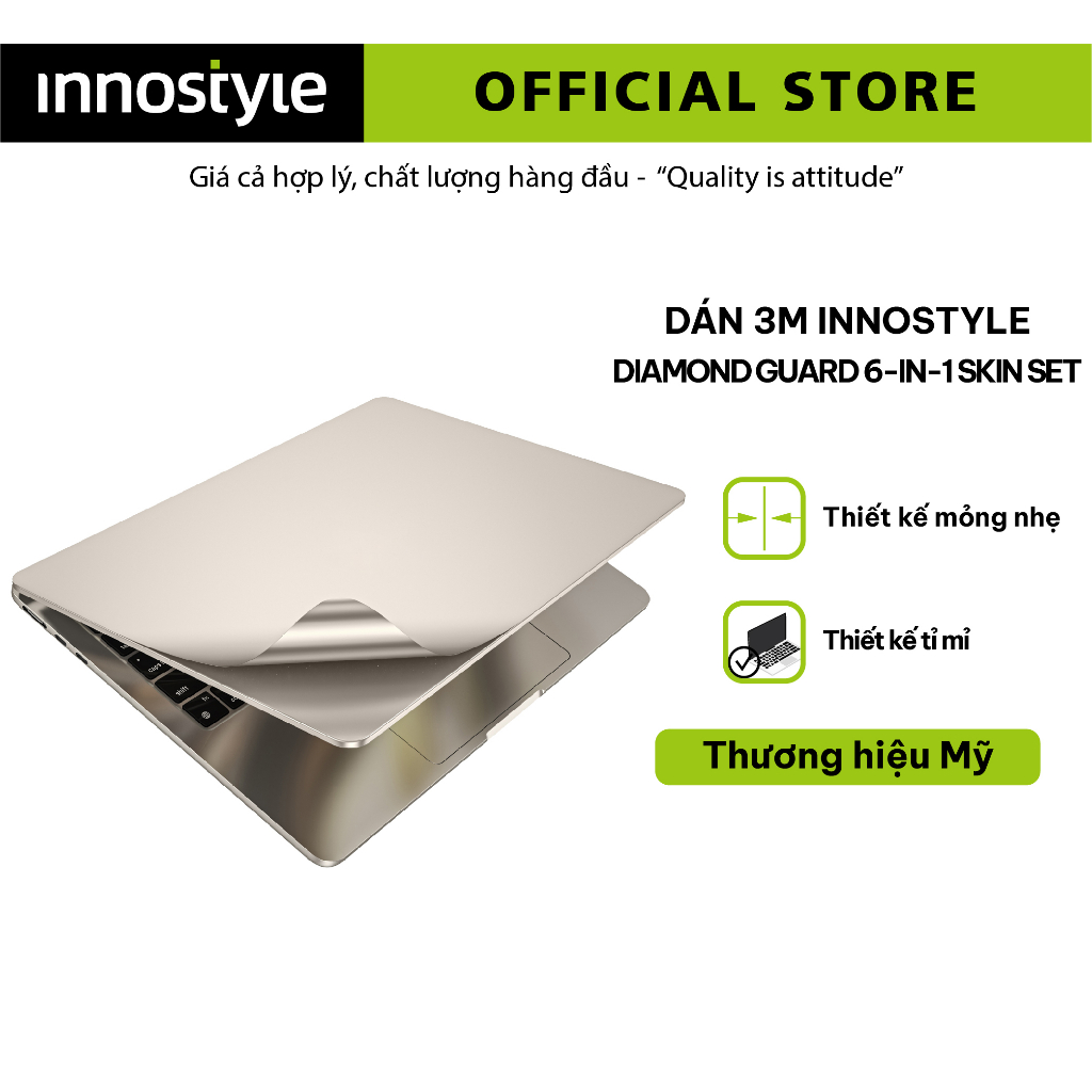 DÁN 3M INNOSTYLE (USA) DIAMOND GUARD 6-IN-1 SKIN SET FOR MB AIR M2 2022 - Hàng Chính Hãng