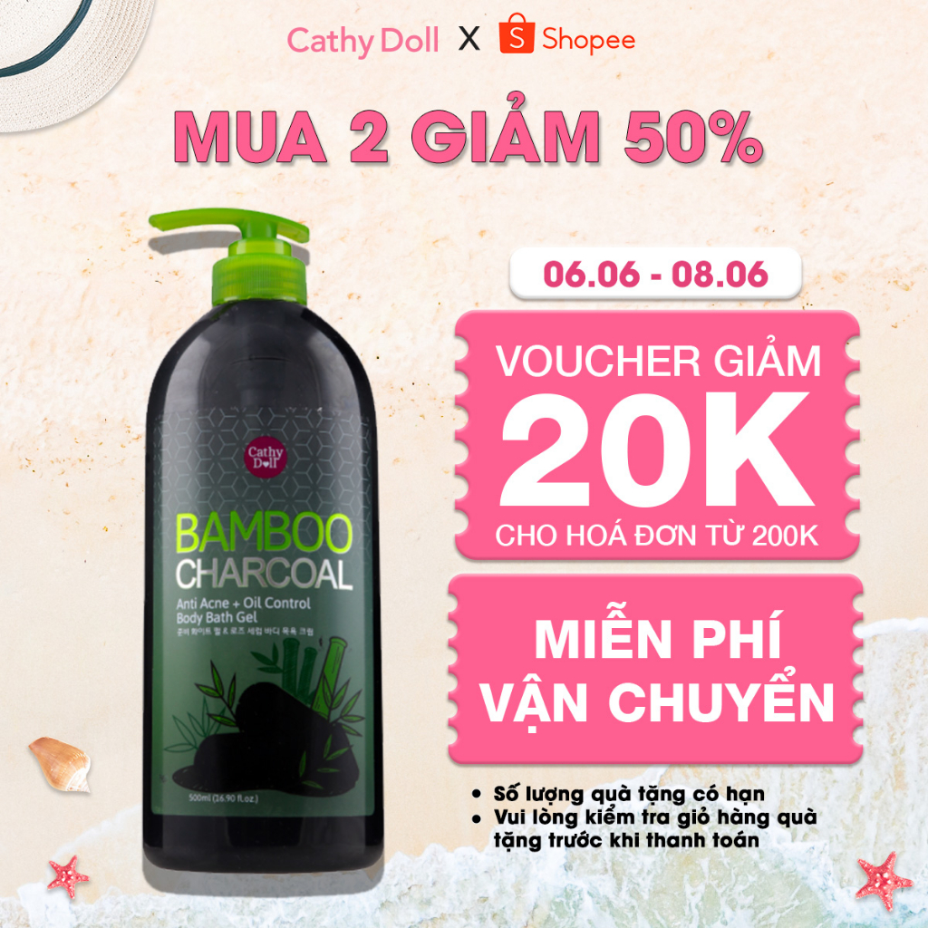 Gel Tắm Than Tre Cathy Doll Bamboo Charcoal Anti Acne+Oil Control Body Bath Gel 500ML (Date cuối T4/2024)