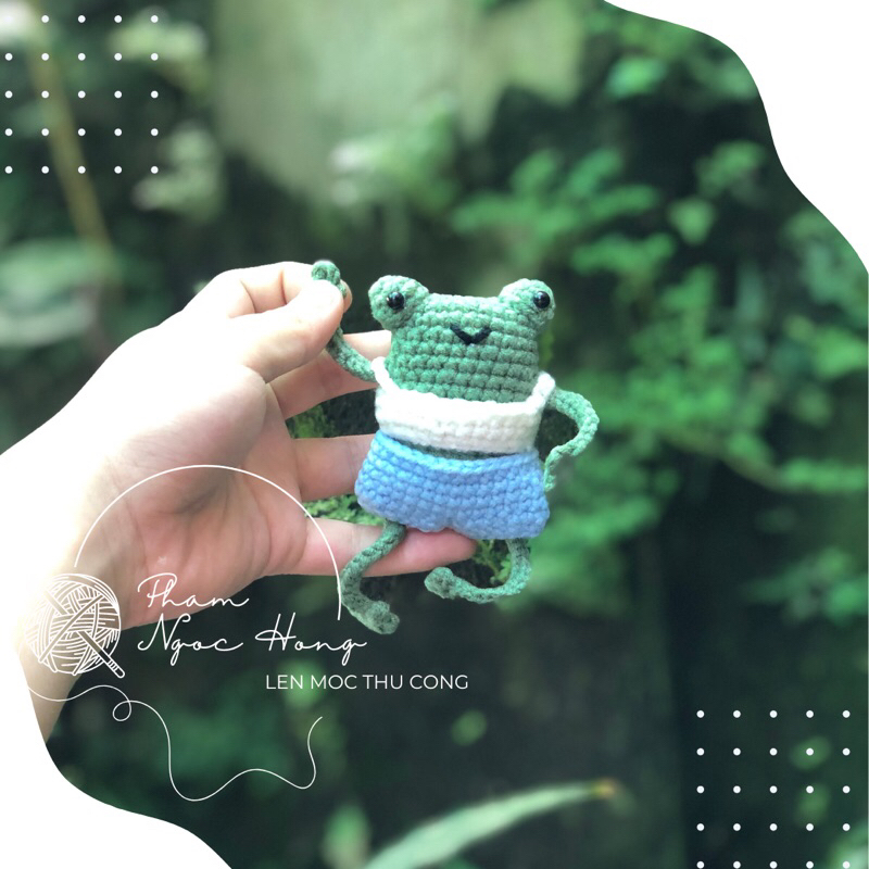 Móc khoá ếch chân dài, ếch len, len móc thủ công