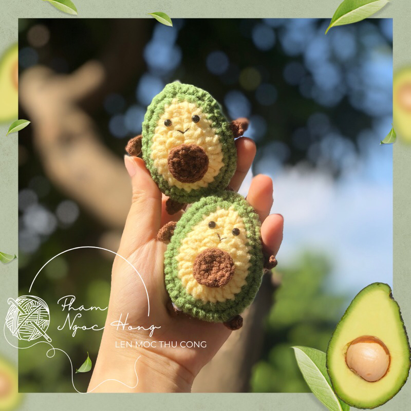 Móc khoá bơ, bơ len, len móc thủ công