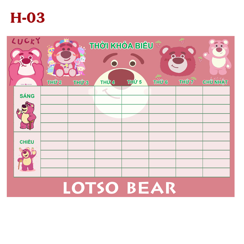 Thời Khóa Biểu Lotso Bear-Gấu Dâu- Gấu Lotso- Lotso Bear