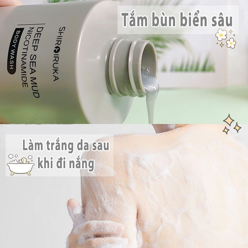 Sữa tắm trắng da dưỡng trắng body Niacinamide 300ML Sữa Tắm Bùn Biển Sâu Gel Tắm Bùn Núi Lửa Làm Sáng Da