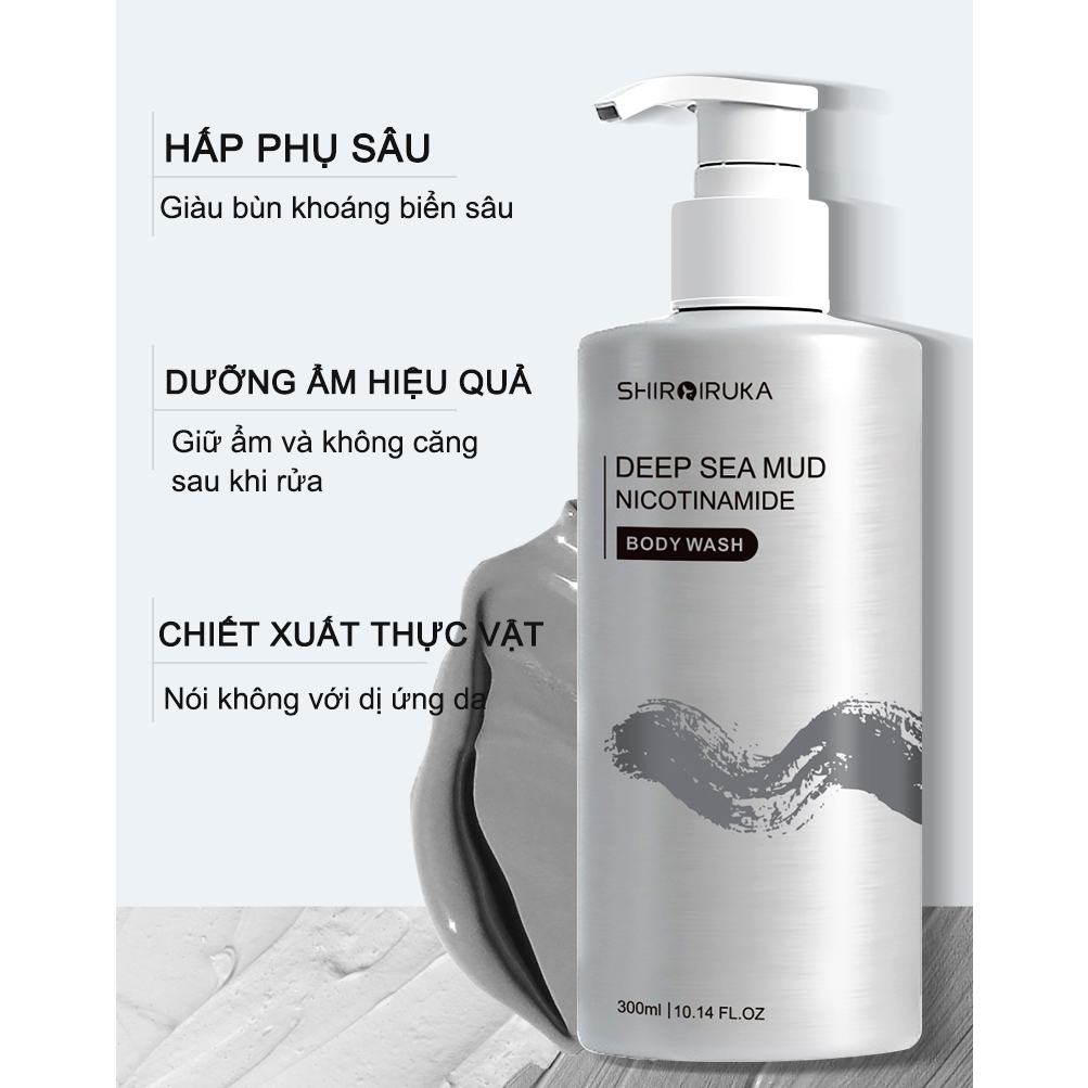 Sữa tắm trắng da dưỡng trắng body Niacinamide 300ML Sữa Tắm Bùn Biển Sâu Gel Tắm Bùn Núi Lửa Làm Sáng Da