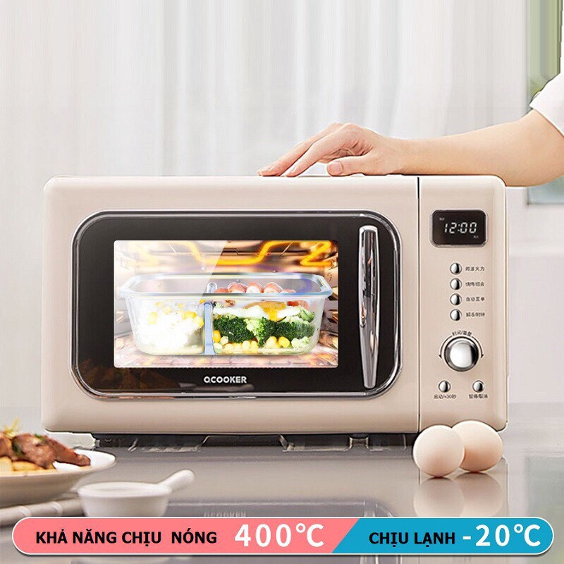 Hộp đựng cơm văn phòng thủy tinh chia 1 - 2 - 3 ngăn tự chọn Hasu NB01