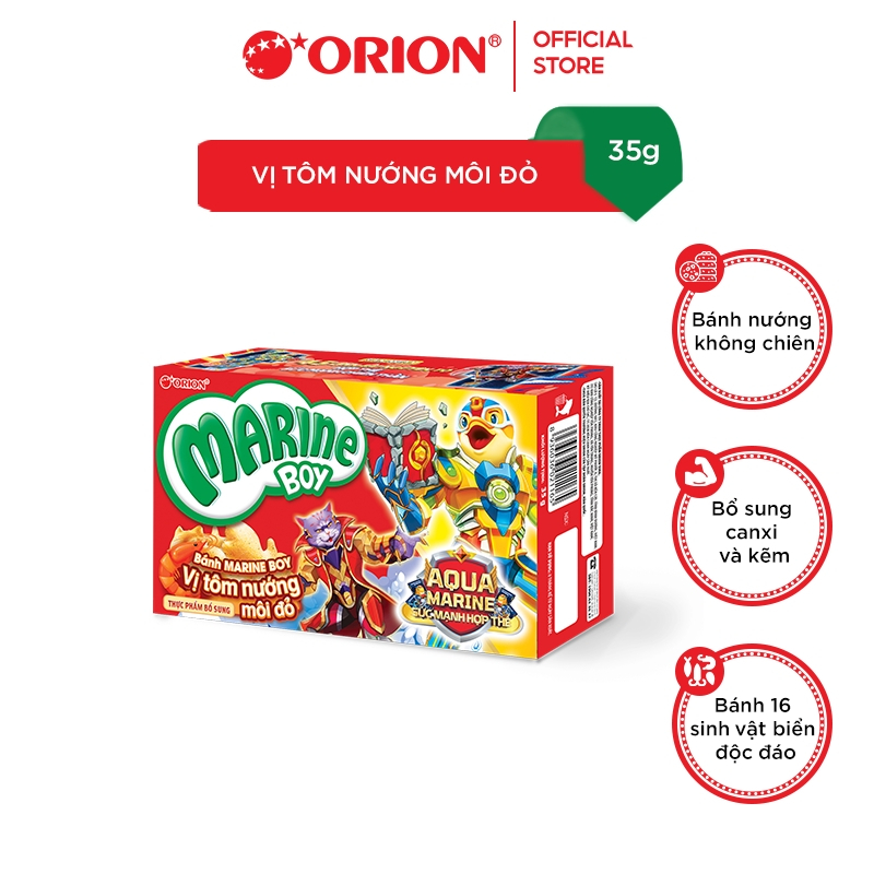 Bánh Cá Marine Boy Orion vị Tôm Nướng Môi Đỏ 35g/hộp