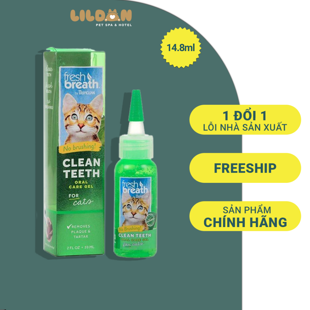 TROPICLEAN (14.8ml) Gel Chăm Sóc Răng Miệng Làm Sạch Mảng Bám Giảm Hôi Miệng Cho Mèo