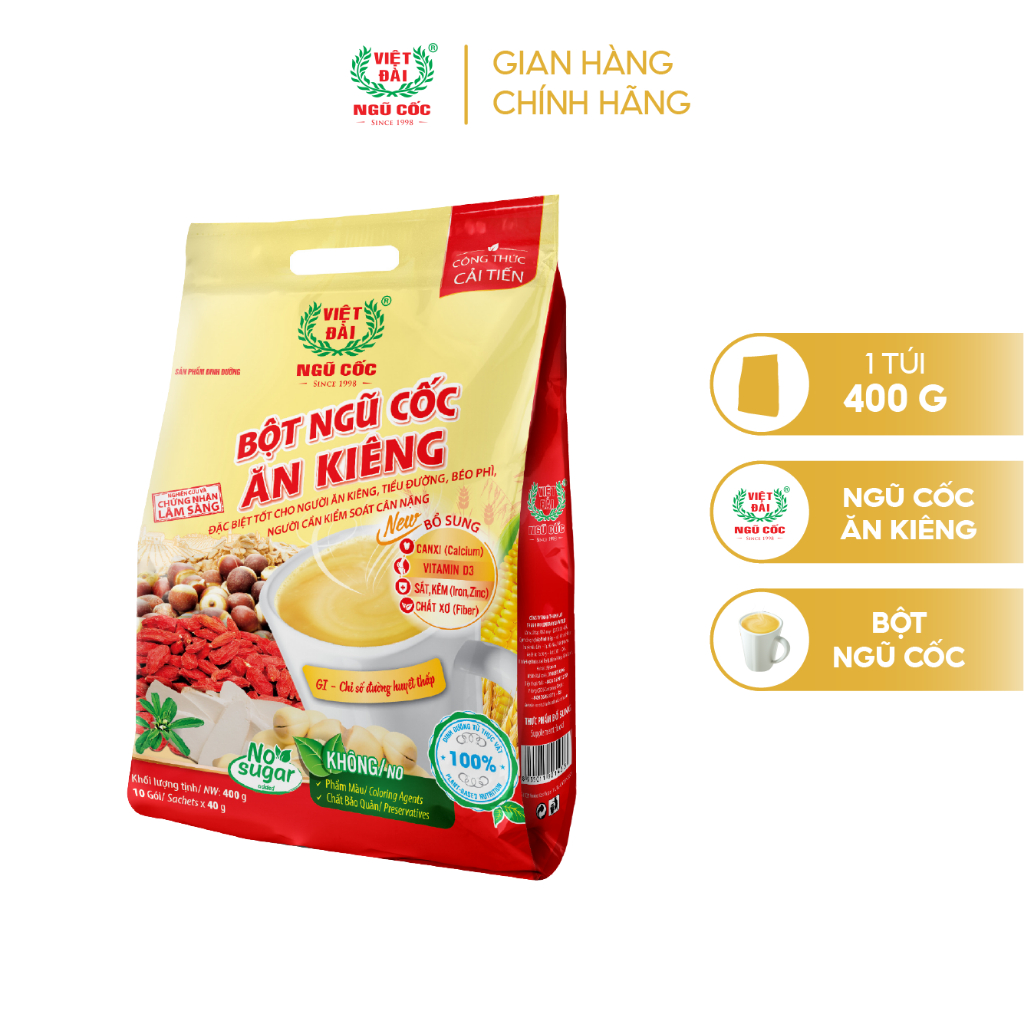 Bột Ngũ Cốc Ăn Kiêng VIỆT ĐÀI Không Đường Cung Cấp Đầy Đủ Dinh Dưỡng Cho Người Giảm Cân Túi 400g