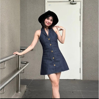 đầm denim cổ vest