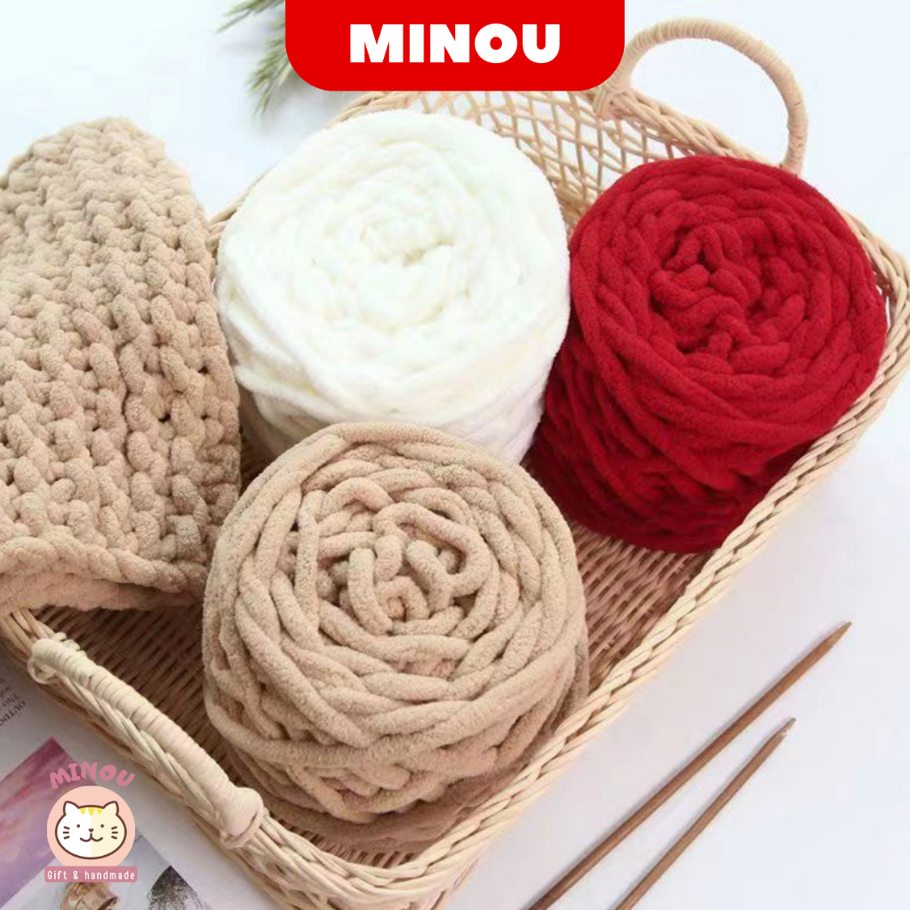 Len nhung đũa - len bông sữa - đan móc khăn quàng, thảm, chăn, thú bông khổng lồ mềm mịn 100g