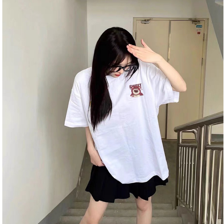 Áo Thun lạnh Unisex Nam Nữ LOSTO GẤU DÂU hồng TN236-TN237-TN238-TN239 Basic Form Rộng Tay lỡ cotton siêu thoáng mát HALE