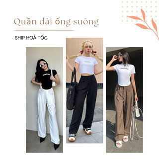 Quần ống suông Elena ống đứng giả đai thắt lưng thiết kế  trendy ON House vải cotton dày dặn có nâu/trắng/đen Q045
