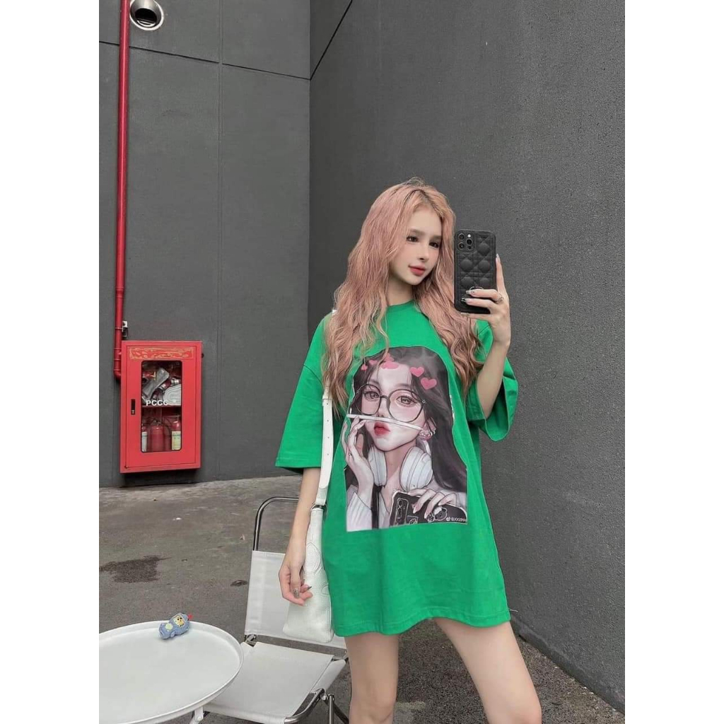 Áo Phông Nữ Loại Một form Rộng , Áo Thun Hình Cô Gái Chất Liệu Cotton