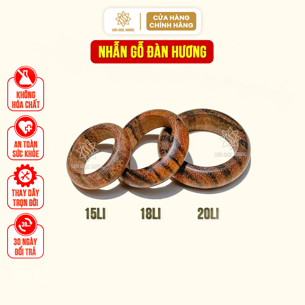 Nhẫn đeo tay gỗ đàn hương tự nhiên vân gỗ đẹp thời trang phong thủy Sơn Mộc Hương