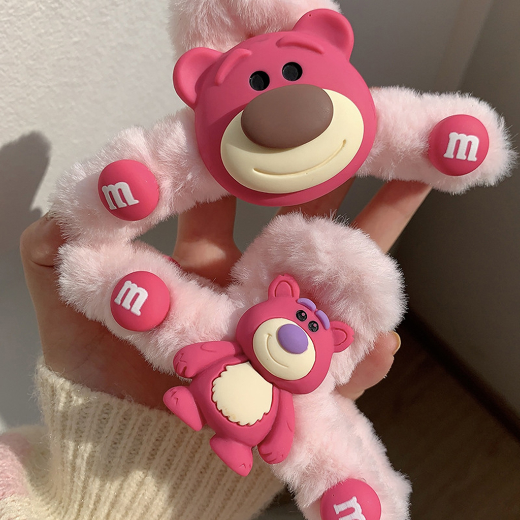 Kẹp Tóc Gấu Dâu Lotso Hàn Quốc Phủ Lông Nhung Càng Cua Cute Hottrend