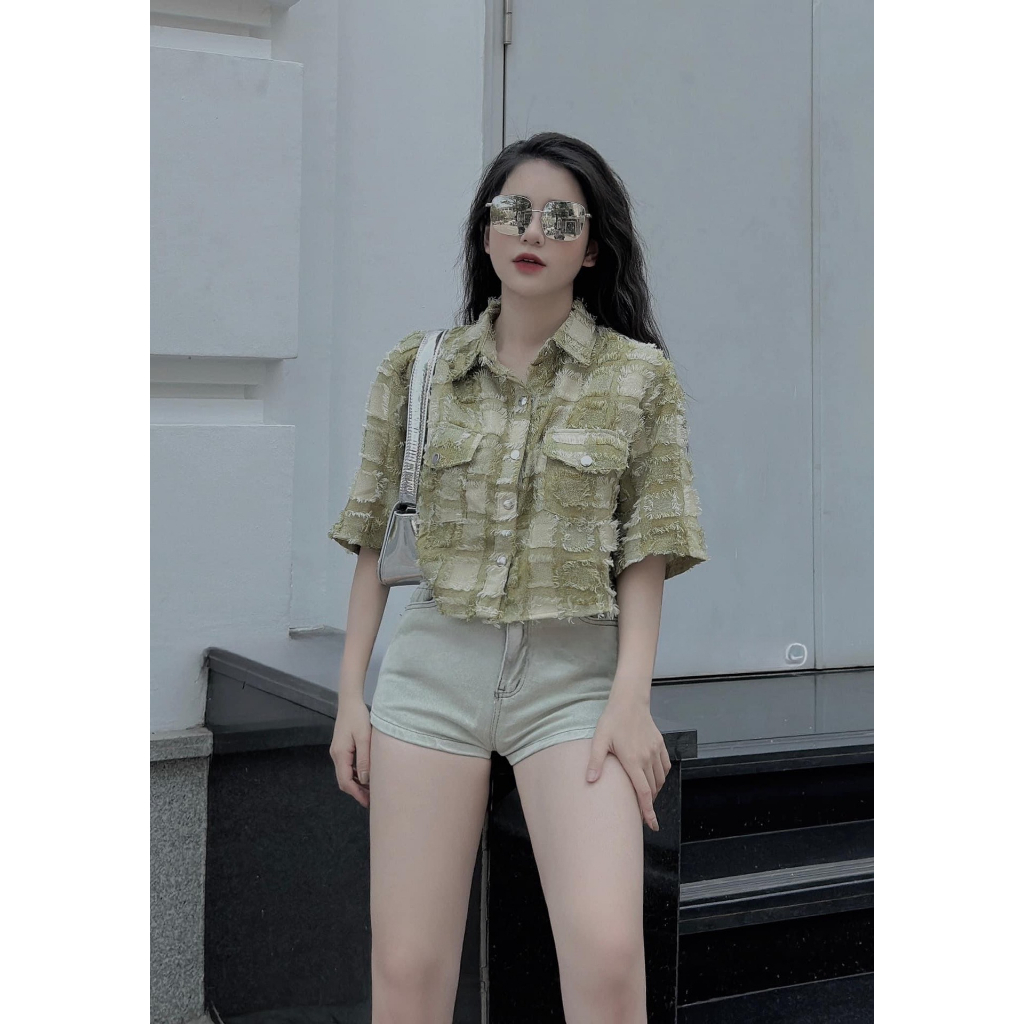 Sét Bộ Áo Sơ Mi Kẻ Tua Rua Kèm Quần Short Jeans Sét Bộ Đi Chơi Dễ Thương Bigsize Quỳnh Anh Từ 50 kg Đến 100kg M/L/XL/XXL