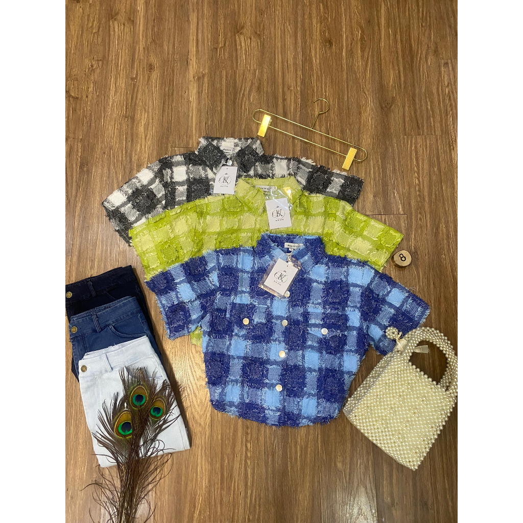 Sét Bộ Áo Sơ Mi Kẻ Tua Rua Kèm Quần Short Jeans Sét Bộ Đi Chơi Dễ Thương Bigsize Quỳnh Anh Từ 50 kg Đến 100kg M/L/XL/XXL