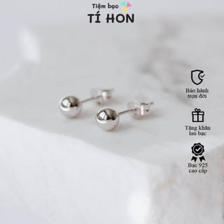 Khuyên tai bạc 925 unisex bi tròn Tiệm bạc Tí Hon hoa tai bi minidot basic nhiều size thời trang cá tính