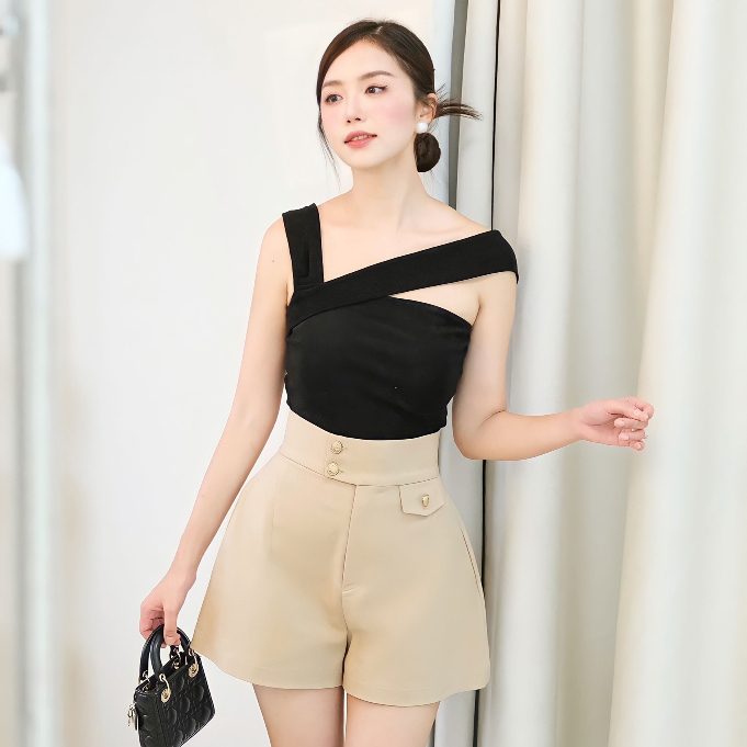 Áo kiểu nữ quây ngực dáng ôm body Min Top, cách điệu thun ánh kim dáng ngắn sang trọng con gái by DAO Concept