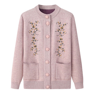 Áo khoác len trung niên nữ áo len bà già cổ tròn thêu hoa cao cấp