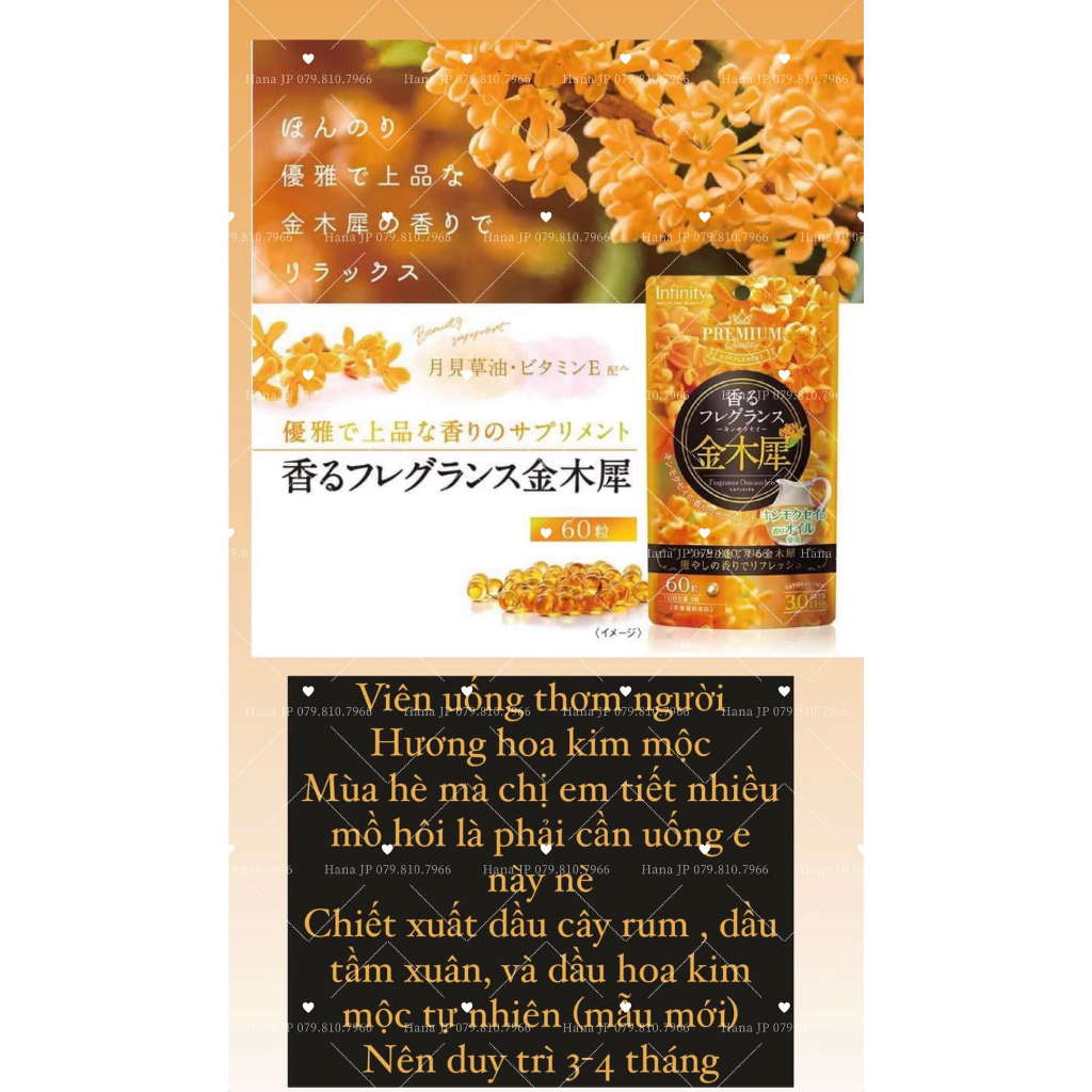 Viên Thơm Cơ Thể HƯƠNG HOA HỒNG/ HOA QUẾ HOA Premium Infinity Fragrance 60/120 Viên Nhật Bản