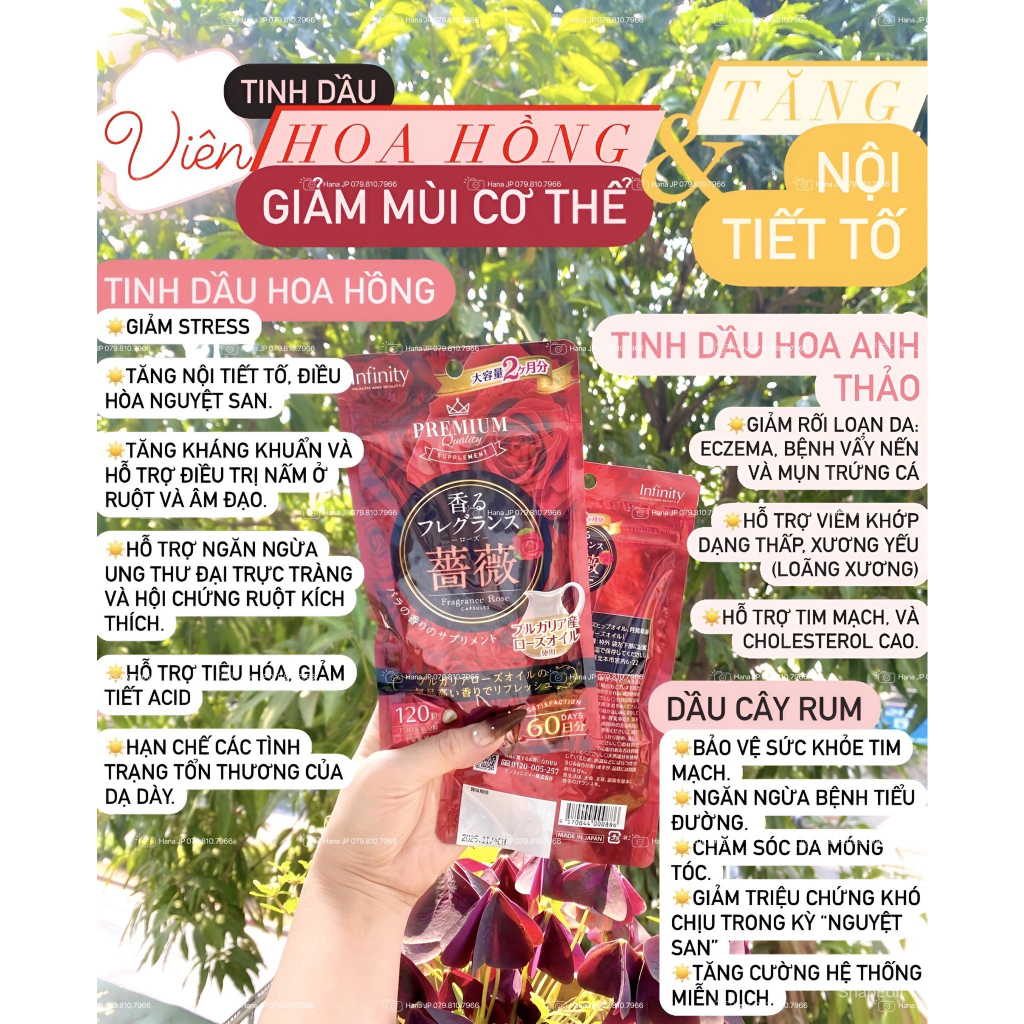 Viên Thơm Cơ Thể HƯƠNG HOA HỒNG/ HOA QUẾ HOA Premium Infinity Fragrance 60/120 Viên Nhật Bản