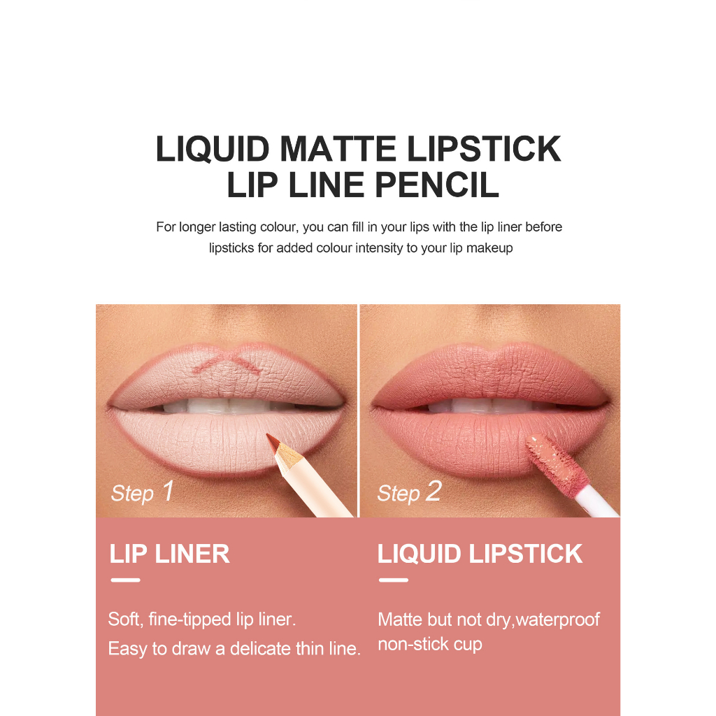 HANDAIYAN Bộ Sản Phẩm Son Kem Nhung Bóng Kết Hợp Bút Kẻ Viền Môi Không Dính Son Môi Dạng Lỏng