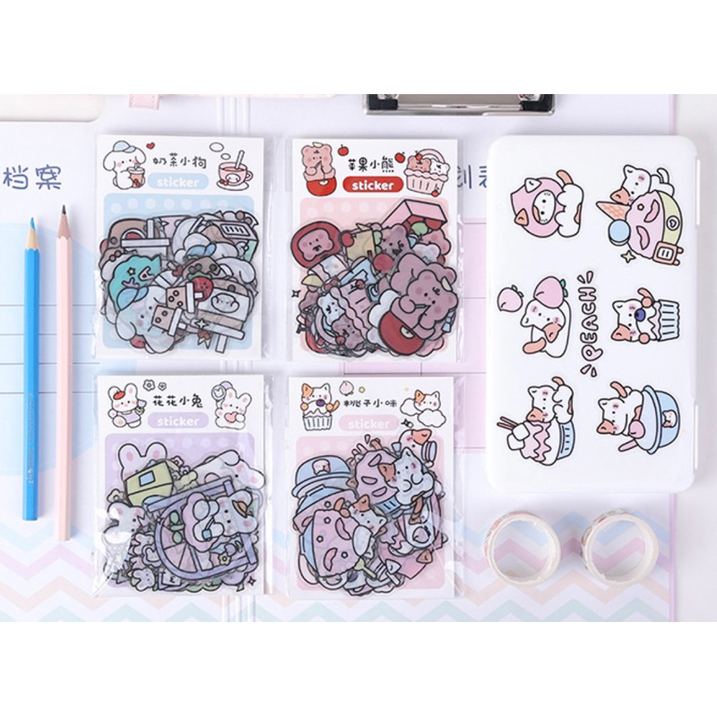 Set 40 hình dán PET hoạ tiết hoạt hình dễ thương -ST004