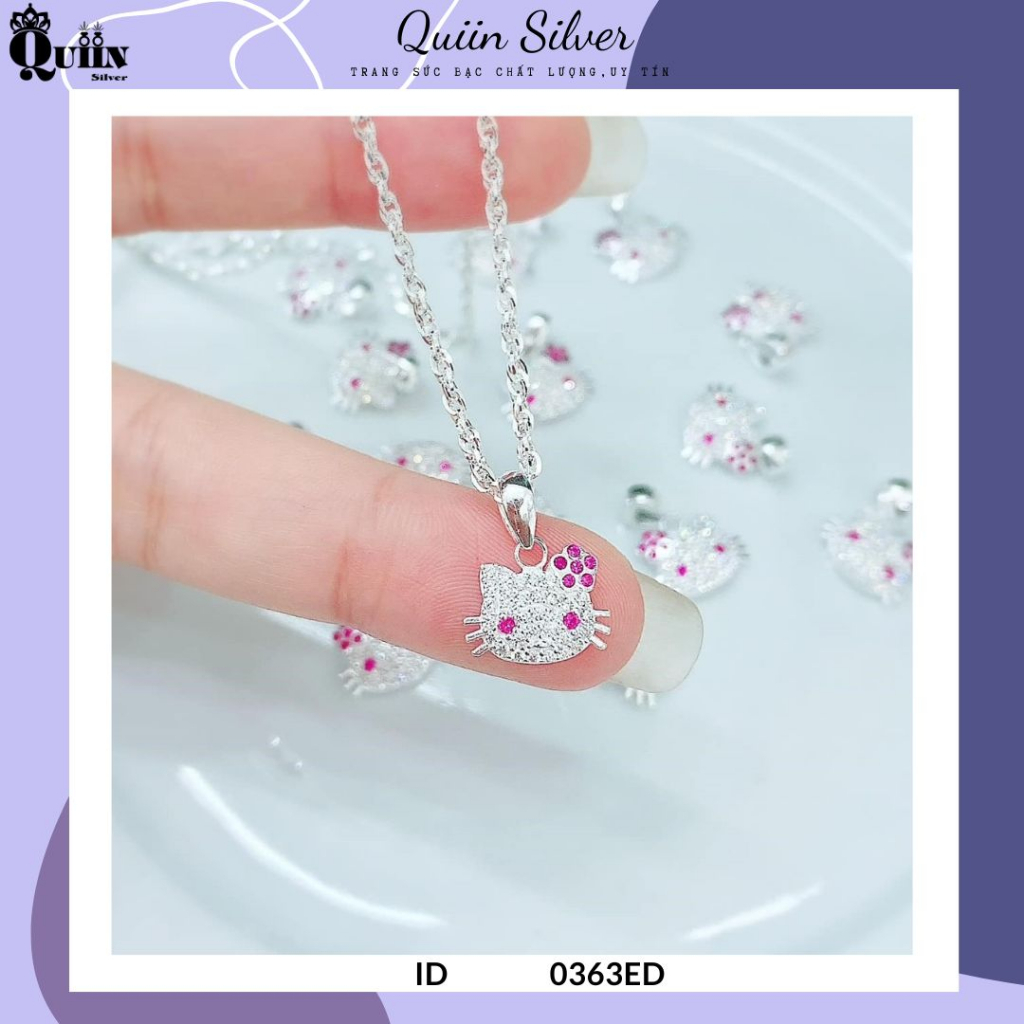Dây chuyền/Vòng cổ bạc ta, bạc S925 Quiin - Hình mèo Hello Kitty dành cho bé gái 0363ED