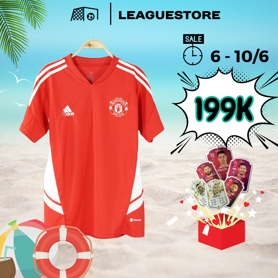 Áo MU Leaguestore - bộ quần áo đá bóng nam Manchester United ngắn tay màu đỏ training vải dry fit form âu quần khóa kéo