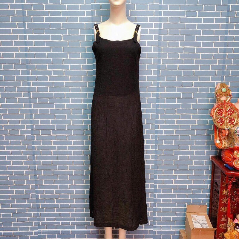 đầm 2 dây đen trơn form dài đồ si 2hand
