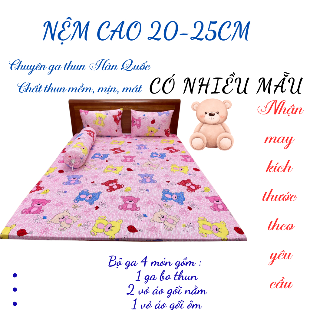 Bộ ga giường thun hàn quốc, ga gối thun lạnh 4 món, drap trải giường chân nệm cao trên 20cm đến dưới 30cm - NP BEDDING