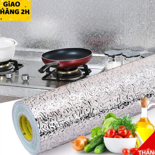 Decal dán bếp 3M x 60cm tráng nhôm cách nhiệt màu bạc có keo sẵn dễ dán dễ vệ sinh
