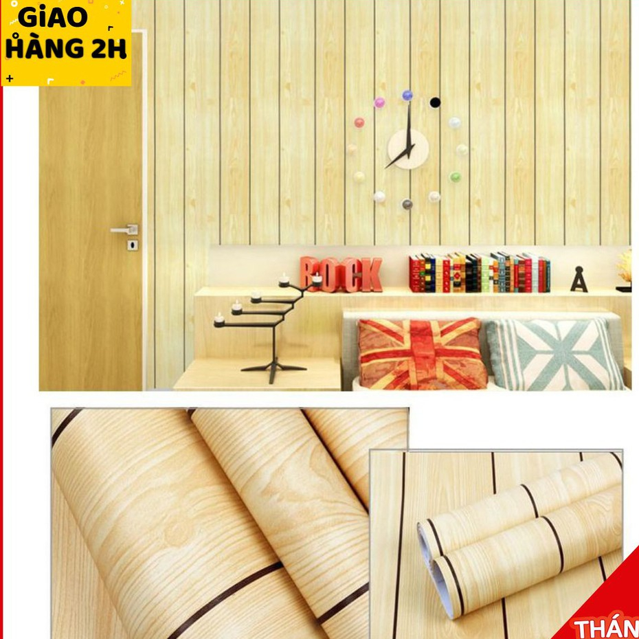 Giấy dán tường Giả Gỗ Vàng 10M x45cm có keo sẵn sang trọng