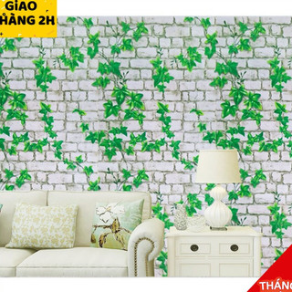 Giấy Dán Tường Giả Gạch Dây Leo Xanh khổ rộng 45cm có keo sẵn giá rẻ chất lượng