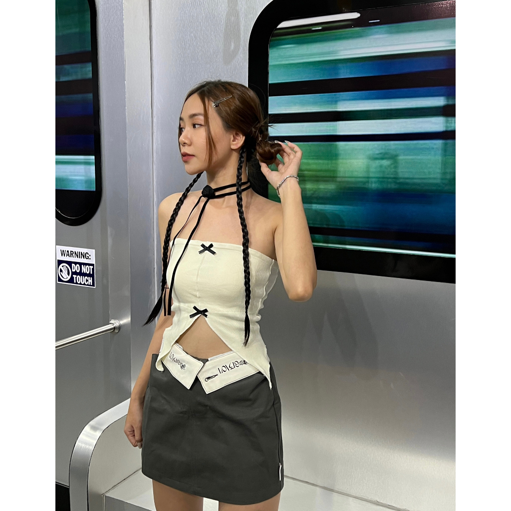 Áo ống tubetop nơ xẻ tà  thun gân cotton | Tiệm 19