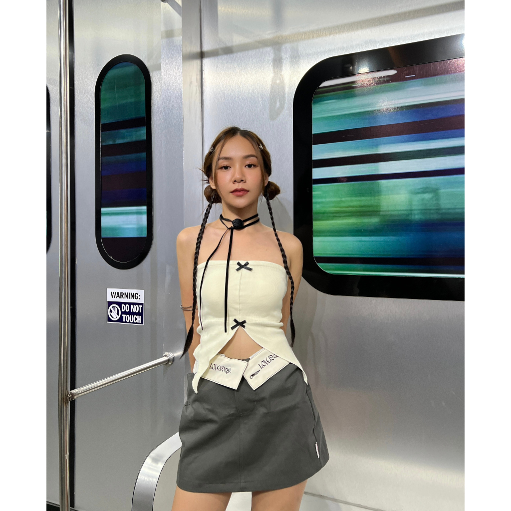 Áo ống tubetop nơ xẻ tà  thun gân cotton | Tiệm 19