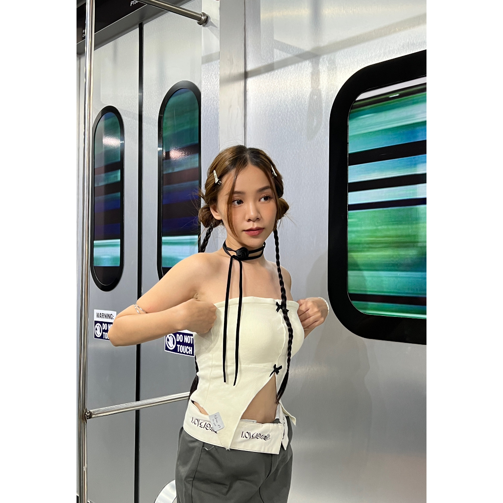 Áo ống tubetop nơ xẻ tà  thun gân cotton | Tiệm 19