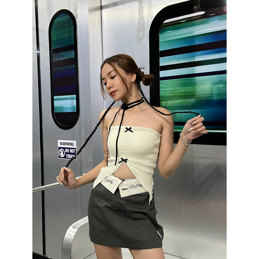 Áo ống tubetop nơ xẻ tà  thun gân cotton | Tiệm 19