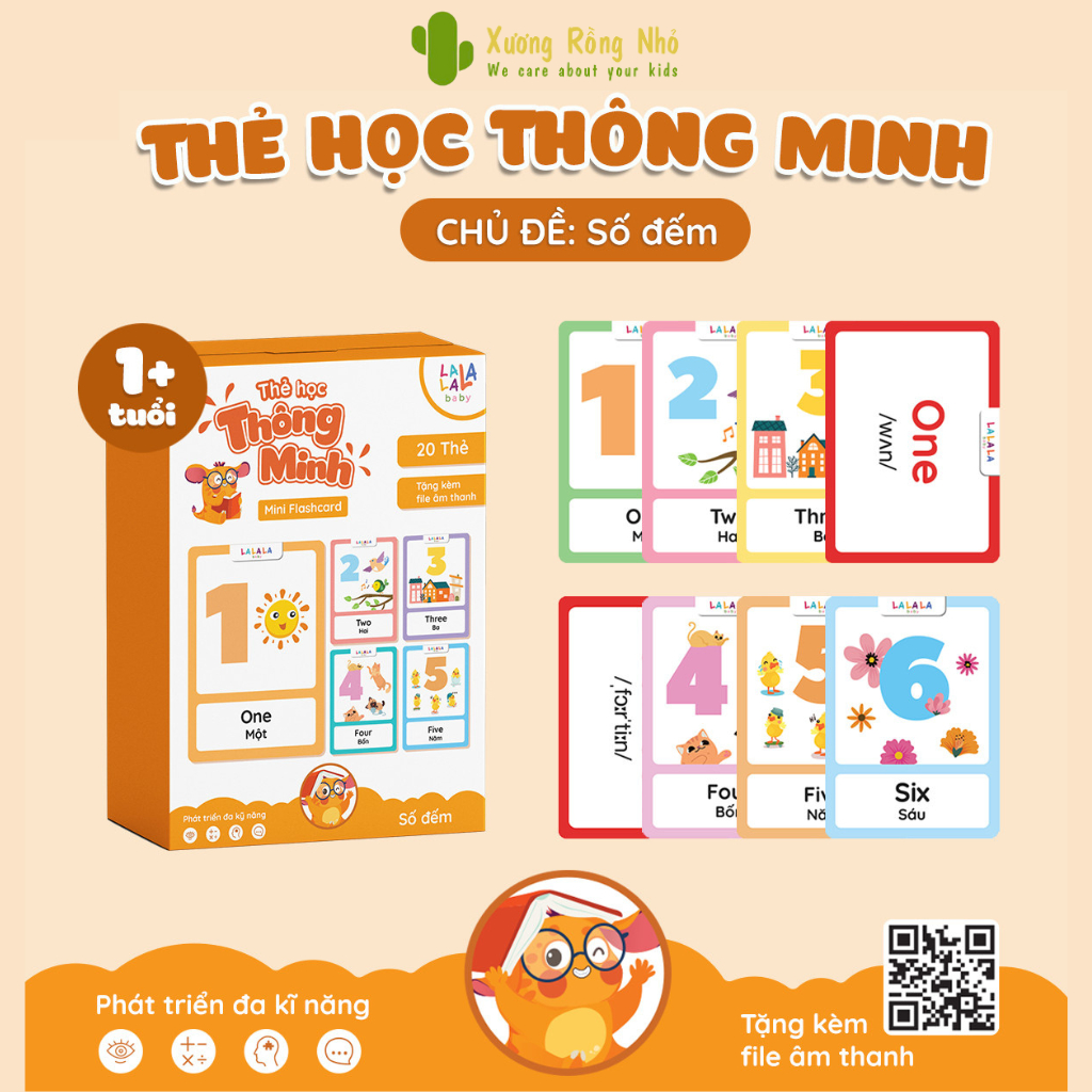 Thẻ học thông minh Mini Flashcard song ngữ Anh - Việt nhiều chủ đề cho bé lựa chọn Xương Rồng Nhỏ