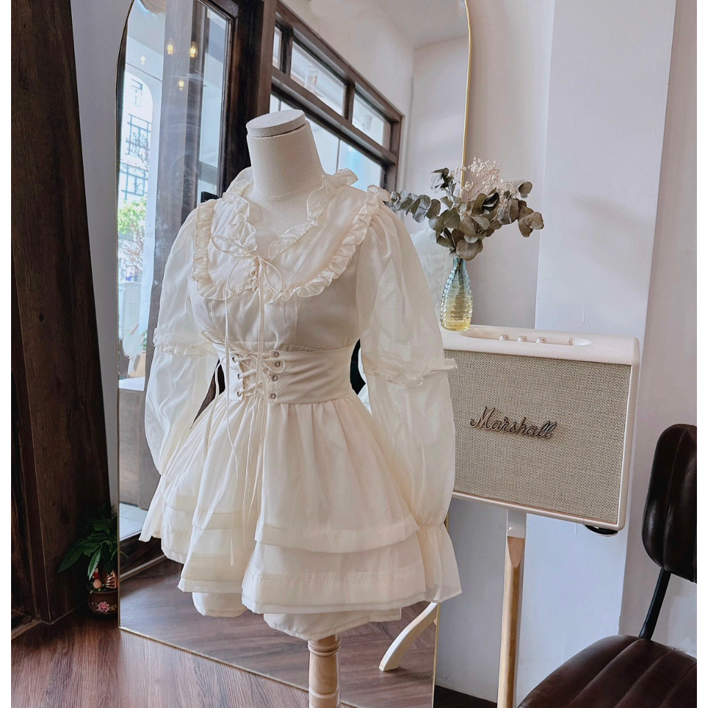 Set Bộ Nữ,Set 3 Món Áo Tay Dài Babydoll Kèm Belt Đan Dây Mix Quần Short Tiểu Thư Dự Tiệc Dạo Phố Sang Chảnh Thời Trang M