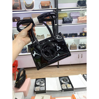 Túi Tel.Fa da đen bóng size 18cm đeo chéo nữ