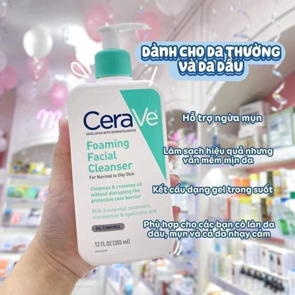 Sữa rửa mặt CERAVE sạch sâu dành cho da dầu, da mụn, da khô, mọi loại da - 236ml, 473ml