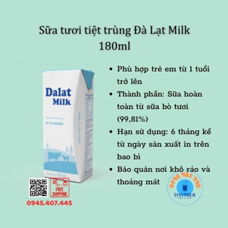 Lốc 4 hộp Sữa Tươi tiệt trùng UHT Dalat Milk 180ml
