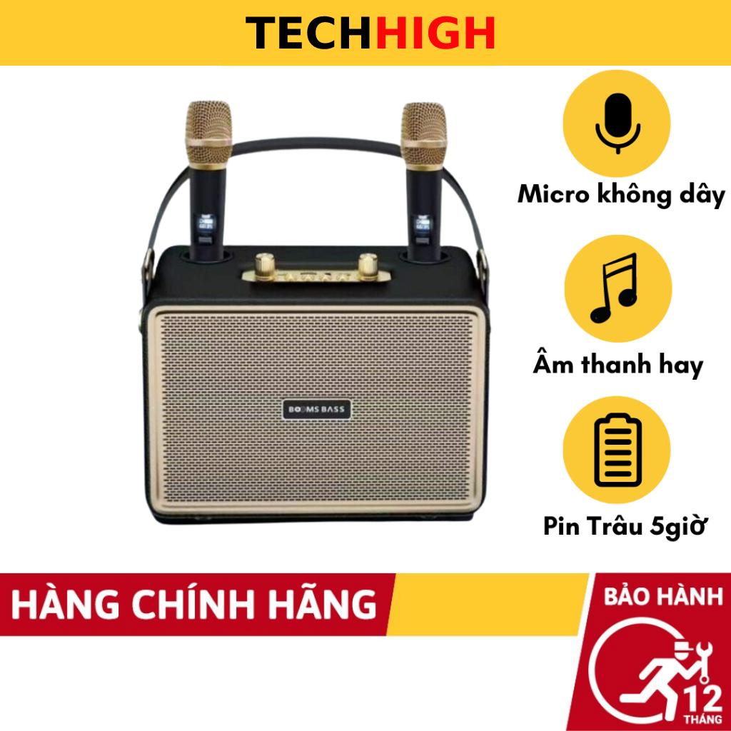 Loa bluetooth karaoke M4202 kèm 2 micro không dây xách tay công xuất 20W, âm thanh trầm ấm, bass căng- TECHHIGH