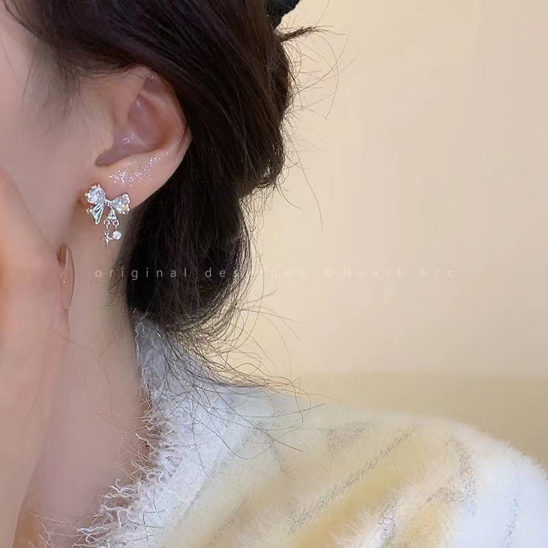 Bông tai nữ thanh lịch dễ thương kết hợp nơ xinh xắn Hàn quốc mẫu mới BT53