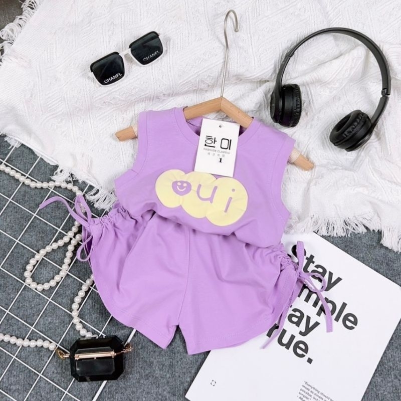 Bộ sát nách bé gái nhún hông size nhí chất cotton mịn mát