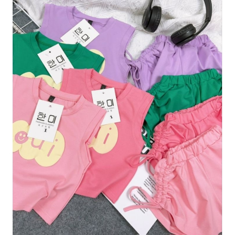 Bộ sát nách bé gái nhún hông size nhí chất cotton mịn mát