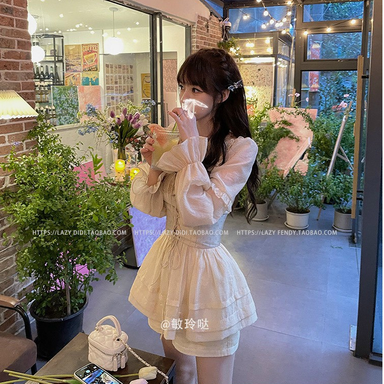 Set Bộ Nữ,Set 3 Món Áo Tay Dài Babydoll Kèm Belt Đan Dây Mix Quần Short Tiểu Thư Dự Tiệc Dạo Phố Sang Chảnh Thời Trang M