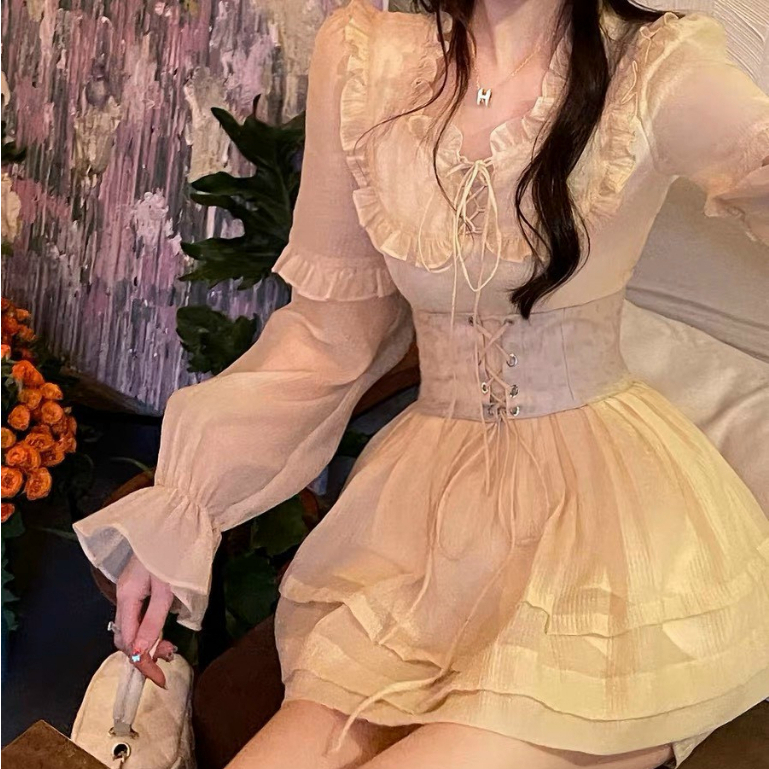 Set Bộ Nữ,Set 3 Món Áo Tay Dài Babydoll Kèm Belt Đan Dây Mix Quần Short Tiểu Thư Dự Tiệc Dạo Phố Sang Chảnh Thời Trang M